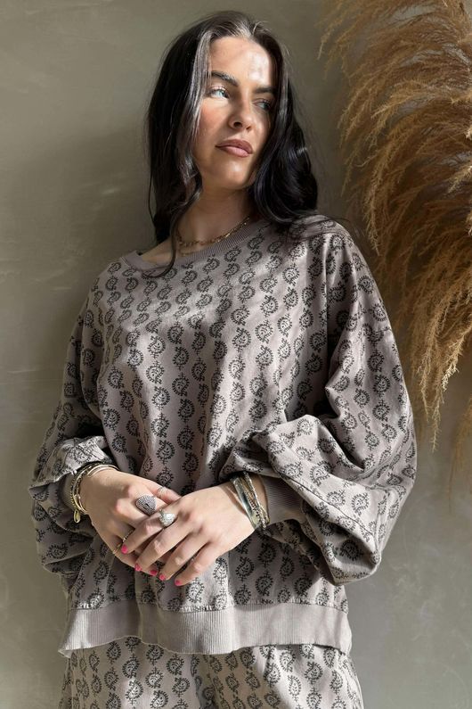 Indira Lantern Sleeve Sweatshirt Mocha & Choc